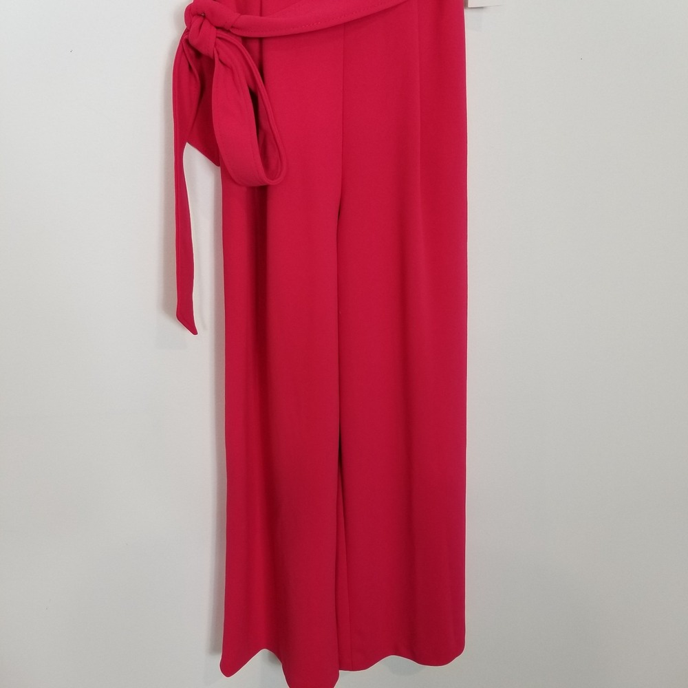 Calvin‎ Klein Women V-neck Jumpsuit Sz S Bright Pink Tie Waist Cropped V Neck - Picture 3 of 11